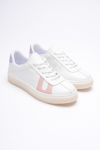 Mubiano Kadın Hakiki Deri Beyaz Pudra Lila Spor Ayakkabı Sneakers Casper Beyaz