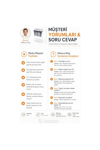 Transformacion 2 Adet Profesyonel Yoğurt Süzgeci, 2.2l Büyük Kapasiteli, Paslanmaz Çelik Filtreli Ev Yapımı Yoğu Diğer
