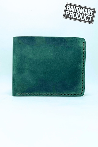 El Yapımı Hakiki Deri Premium Cüzdan Yeşil Geniş Model Yeşil