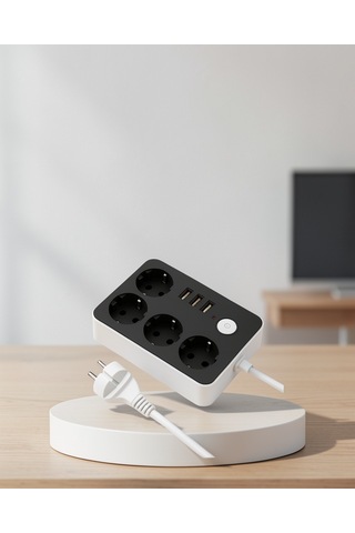 Akım Korumalı Priz, 4 Prizli 3 Usb Portlu Anahtarlı 0
