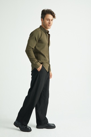 Redline Flex Slim Fit Yumuşak Kolay Ütü Nefes Alan Erkek Gömlek Haki