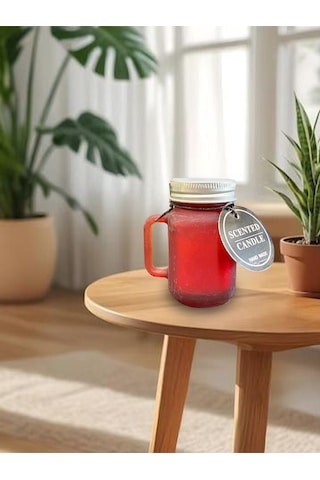 Kokulu Dekoratif Mum Kavanoz Bardak Şeklinde Mum Kirmızı