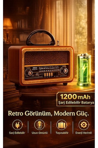 Ahşap Görünümlü Nostaljik Radyo - Bluetooth, Usb, Mp3 Çalar Müzik Kutusu