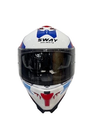 Sway Sw 865 Tİtan White Blue Red Güneş Gözlüklü Kask Beyaz - Mavi - Kırmızı