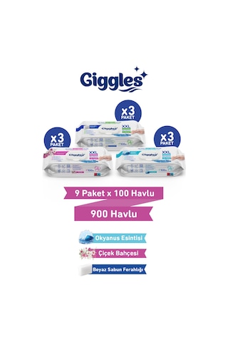 Giggles Xxl İz Bırakmayan Yüzey Temizlik Havlusu - Beyaz Sabun-çiçek Bahçesi-okyanus Esintisi 900 Havlu Beyaz