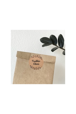 96 Adet Kraft Teşekkür Ederiz Etiketi 4x4 Cm Yapraklı Yuvarlak Ambalaj Paket Kutu Sticker Yapışkanlı Kahverengi