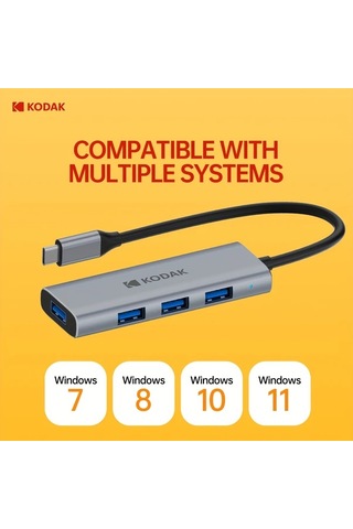 Boatshop1 Kodak T341 4 Portlu Usb C Hub Yüksek Hızlı 5gbps Veri Aktarımı Metal Tasarım Dizüstü Tablet Telefon Uyumlu Usb 3.0 Docking Istasyonu