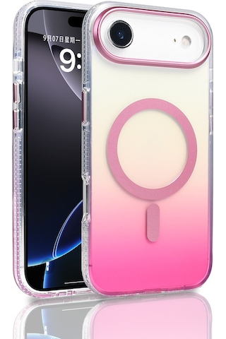 Apple Uyumlu iPhone 17 Air Kılıf M-safe Şarj Özellikli Transparan Renk Geçişli Zore Toros Kapak Rose Pembe