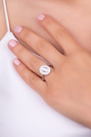 Mozanit Taşlı 18 Ayar Beyaz Altın Kaplama Gümüş Ayarlanabilir Yüzük Beyaz