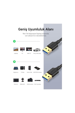 Ugreen Usb-a To Usb-a 3.0 5gbps Veri Kablosu, 2 Metre, 10371