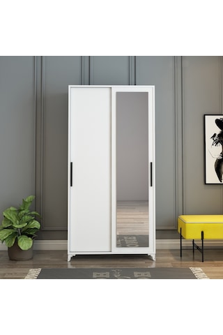 Afillibebek Olivia Sürgülü Aynalı Portmanto Beyaz (Tamamı Mdf)