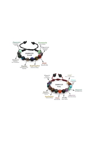 Makrome Örgülü Küre Kesim Multicolor Doğaltaş Kombinli Çocuk-genç Başarı Bilekliği 2li Set Çok Renkli