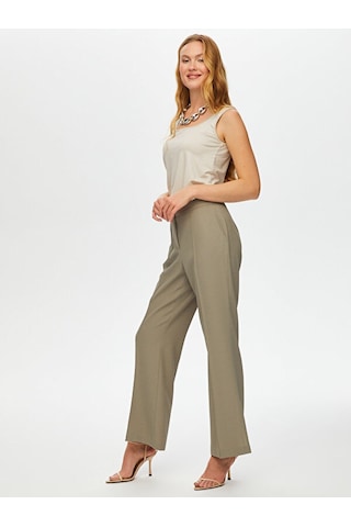 Faik Sönmez Önü Dikiş Detaylı Yırtmaçlı Wide Leg Fit Pantolon S25pnt009 Us25pnt00972 Taş