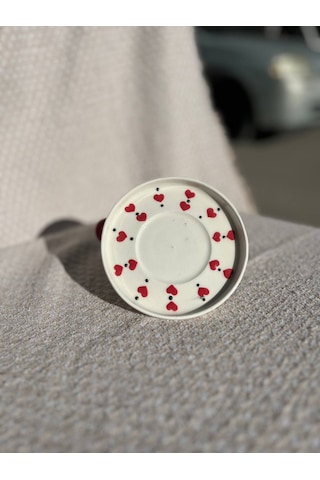 El Yapımı Seramik Kupa, Mug, Türk Kahvesi Bardağı Kalp Desenli