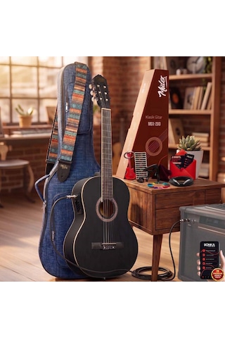 Midex Mgx-200mbk-eq Ekolayzerli Profesyonel Elektro Klasik Gitar Seti Mat Siyah 4/4 Üst Segment