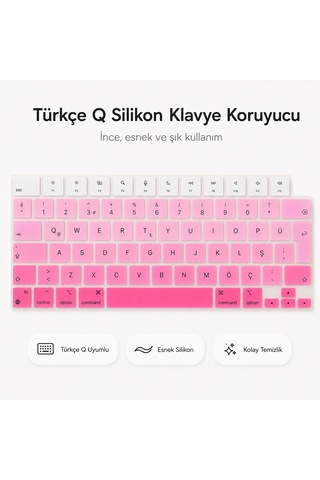 Macbook Air 13.6 İnç M2 M3 M4 M5 A2681 A3113 A3240 A3449 Uyumlu Türkçe Q Klavye Koruyucu Pembe Ombre Diğer