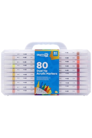 Crafty Co. 80 Renk Çift Uçlu Akrilik Boya Kalemi Seti - Akordeon Çantalı, Ahşap, Cam Ve Kumaş Uyumlu Multi-surface Marker