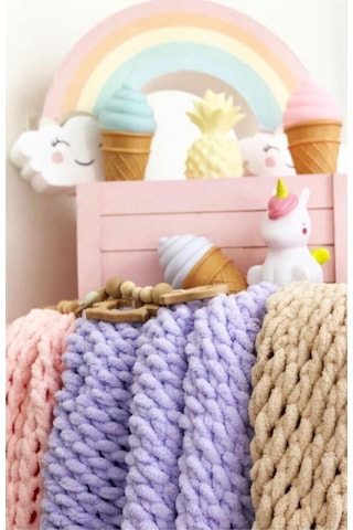 Matrak Home Puffy El Örgüsü Çok Amaçlı Wellsoft Bebek Battaniye Mor