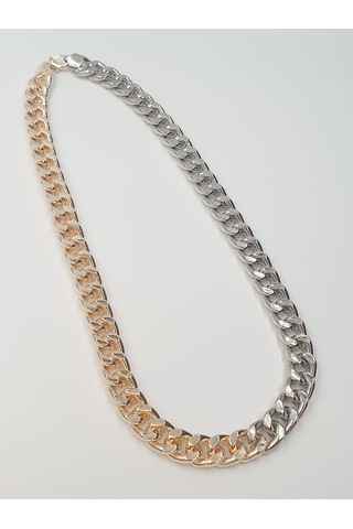Kontrast İki Renkli Gurmet Zincir Kolye Altın - Gümüş