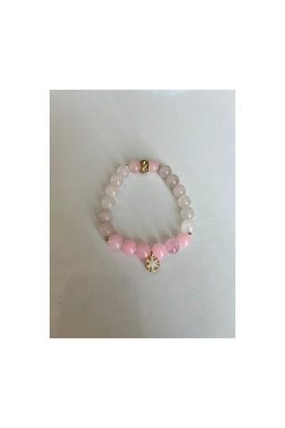 Pembe Kuvars Doğal Taş Bileklik 8 Mm 17-18 Cm Altın Kaplama Charm Tasarım Kadın Bileklik Pembe Pembe