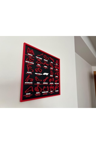 F1 Pistleri 3d Çerçeve - Formula 1 Yarış Pisti Dekoratif Tablo Siyah