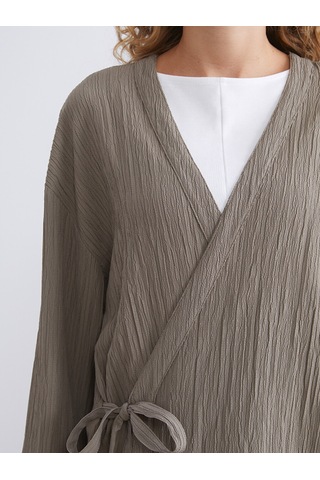 Lcw Modest Haki Kruvaze Yaka Dokulu Oversize Kadın Kimono