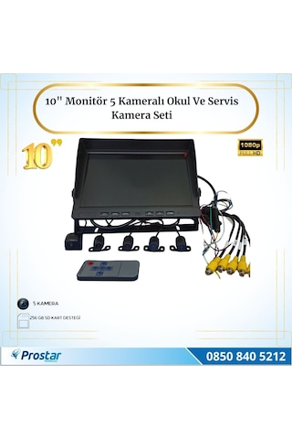 10" Monitör Beş Kameralı 720p Kayıtlı Servis Ve Okul Taşıt Kamera Seti