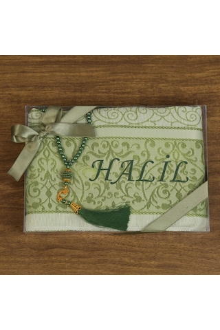 İsme Özel Hediyelik Tafta Seccade & İnci Tesbih - Yeşil