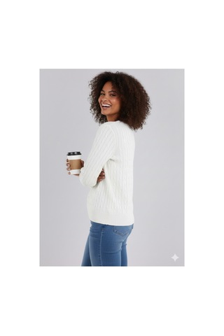 Youknitwear You Riviera %100 Pamuk V Yaka Kadın Kazak Beyaz V