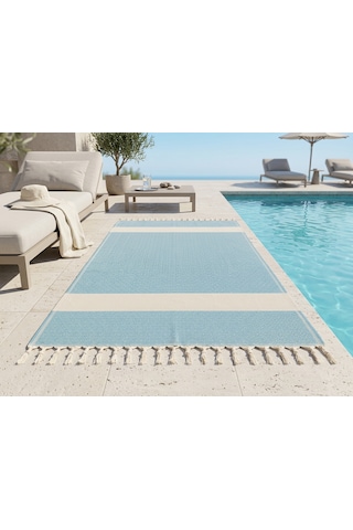 Ludıa %100 Pamuklu Diamond Desenli Mavi/ekru Peştemal Havlu 95x200 Cm Mavi - Ekru