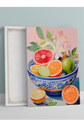 Citrus Symphony, Narenciye Tabağı, Natürmort Mutfak Kanvas Tablo - Tuval Tablo -