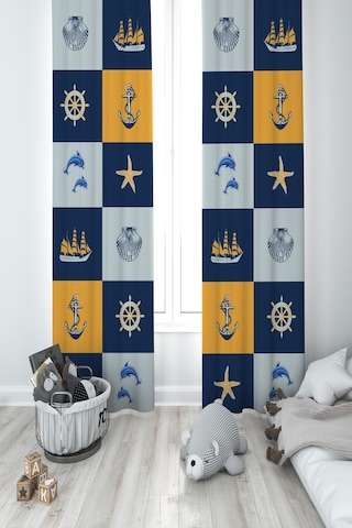 Mekta Home Bebek Ve Çocuk Odası Dümen Ve Deniz Yıldzı Deseli 2 Kanat Fon Perde Mekta Home Bebek Ve Çocuk Odası Dümen Ve Deniz Yıldzı Deseli 2 Kanat Fon Perde