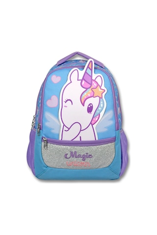 Cennec Mor - Turkuaz Kız Çocuk Magic Unicorn Baskılı İlkokul Okul Sırt Çantası - 6015 Çok Renkli