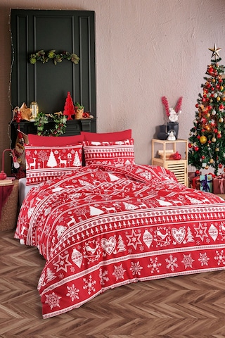 Nevresim Seti Çift Kişilik Snowmas Kırmızı Kırmızı