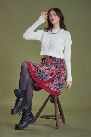 Kırmızı Desenli Anvelop Kısa Etek Kırmızı