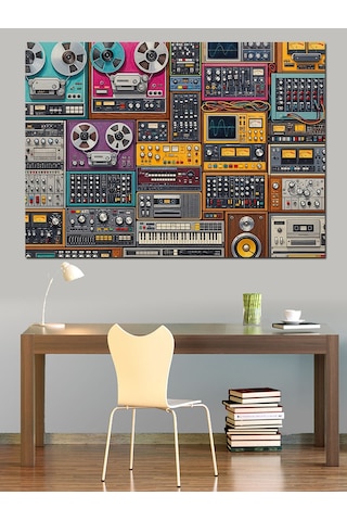 Retro Kaset Çalar Koleksiyonu Dekoratif Kanvas - Mdf Ahşap Tablo