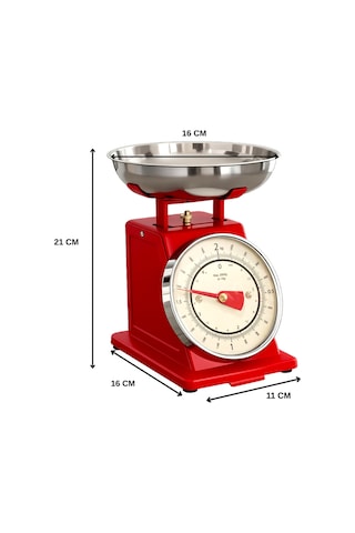90 S Style Retro Analog Mutfak Terazisi 2 Kg Kapasiteli Mutfak Tartısı Kırmızı
