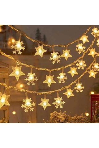 3 Metre Özel Tasarım 2li Model Yıldızlı Kar Tanesi Led Işık Pilli Led Işık Noel Yılbaşı Ağacı Işığı Gün Işığı