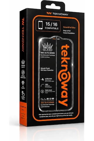 Teknoway İllede Apple Uyumlu iPhone 15 / 16 Ekran Koruyucu Tam Kaplama Şeffaf