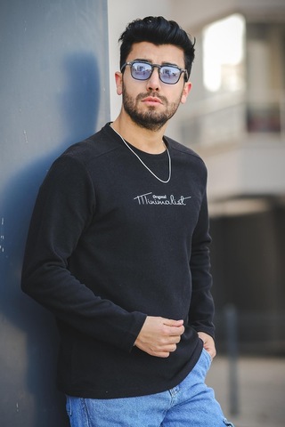 Oksit Mnmlst 017 Baskılı Selanik Pamuklu Slim Fit Likralı Sıfır Yaka Erkek Sweatshirt 001