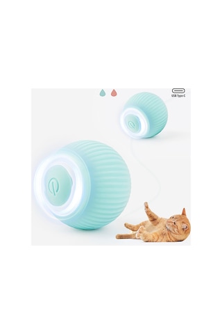 Hareketli Kedi Topu İnteraktif, Şarjlı, Sensörlü, 2 Modllu Kedi Oyun Topu Mavi-h121