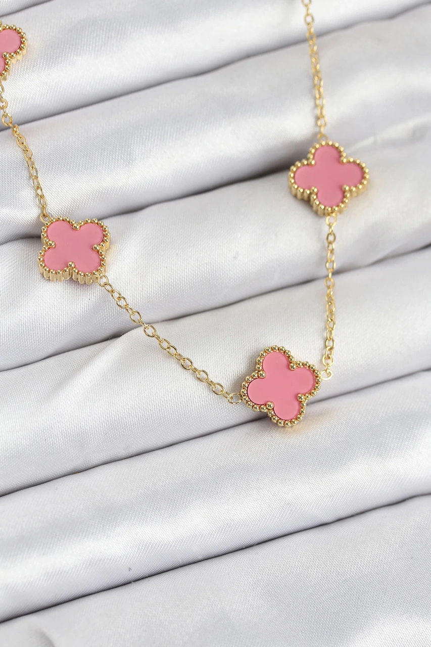 Dodes Dodes 316l Çelik Zincir Gold Pembe Renk Yonca Kadın Kolye Tg27bko10583 Çok renkli