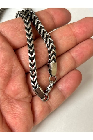 Balıksırtı Zincir Kolye Çelik Erkek Kolye Kalın İtalyan Herringbone Şık Dayanıklı Kolye Gümüş