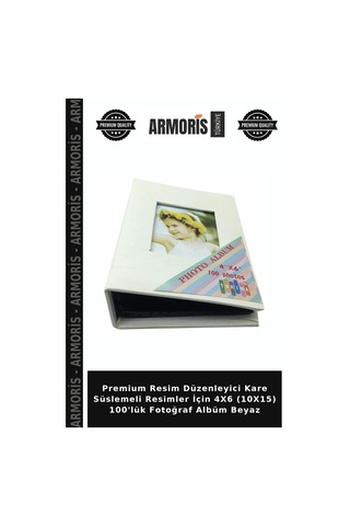 Premium Resim Düzenleyici Kare Süslemeli Resimler İçin 4x6 10x15 100'lük Fotoğraf Albüm Beyaz