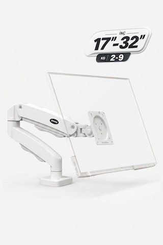 17-32 İnç Amortisörlü Monitör Kolu Tam Hareketli Vesa Uyumlu Masa Kelepçeli Monitör Standı 2-9 Kg - Beyaz