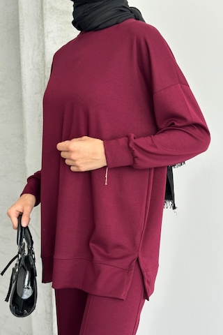 Feela Moda Kadın Modal Penye Oversize Tesettür Tunik Takım 2020 Bordo
