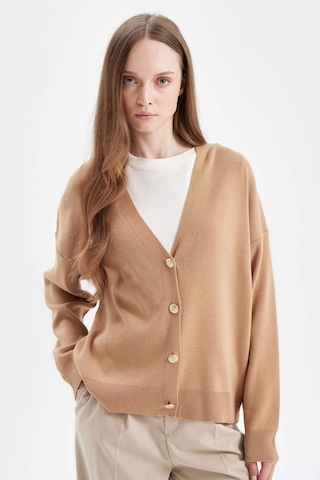 Defacto Relax Fit V Basic Düz Düğmeli Triko Hırka C5282AX24AUBG389 Bej