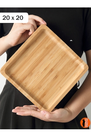2 Adet Bambu Kare Servis Tabağı, Sunum Seti 20x20 Cm Kahverengi