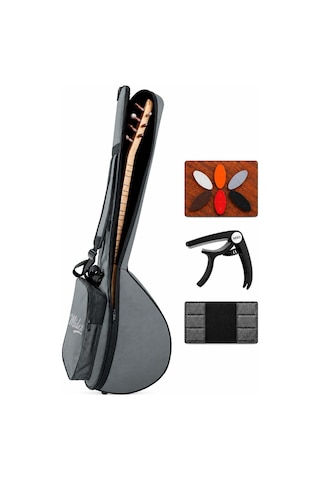 Midex CS-107 Kısa Sap Saz Bağlama Gigbag Çantası Kılıfı Kalın Soft Case (Kapo + 6 Adet Mızrap + Mızrap Cüzdanı)