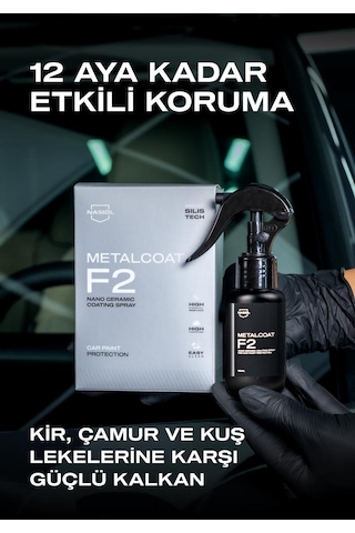 Nasiol Metalcoat F2 Araç Sprey Nano Seramik Kaplama ve Boya Koruma 1 Yıl Dayanım 50 ML Su Leke İtici